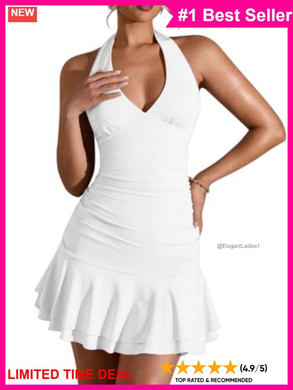 Sexy Halter V-Neck Backless Bodycon Mini Dress Ruffle Hem Club Party